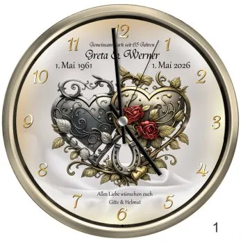 Personalisierte Schieferuhr zur Eisernen Hochzeit mit Namen und Datum